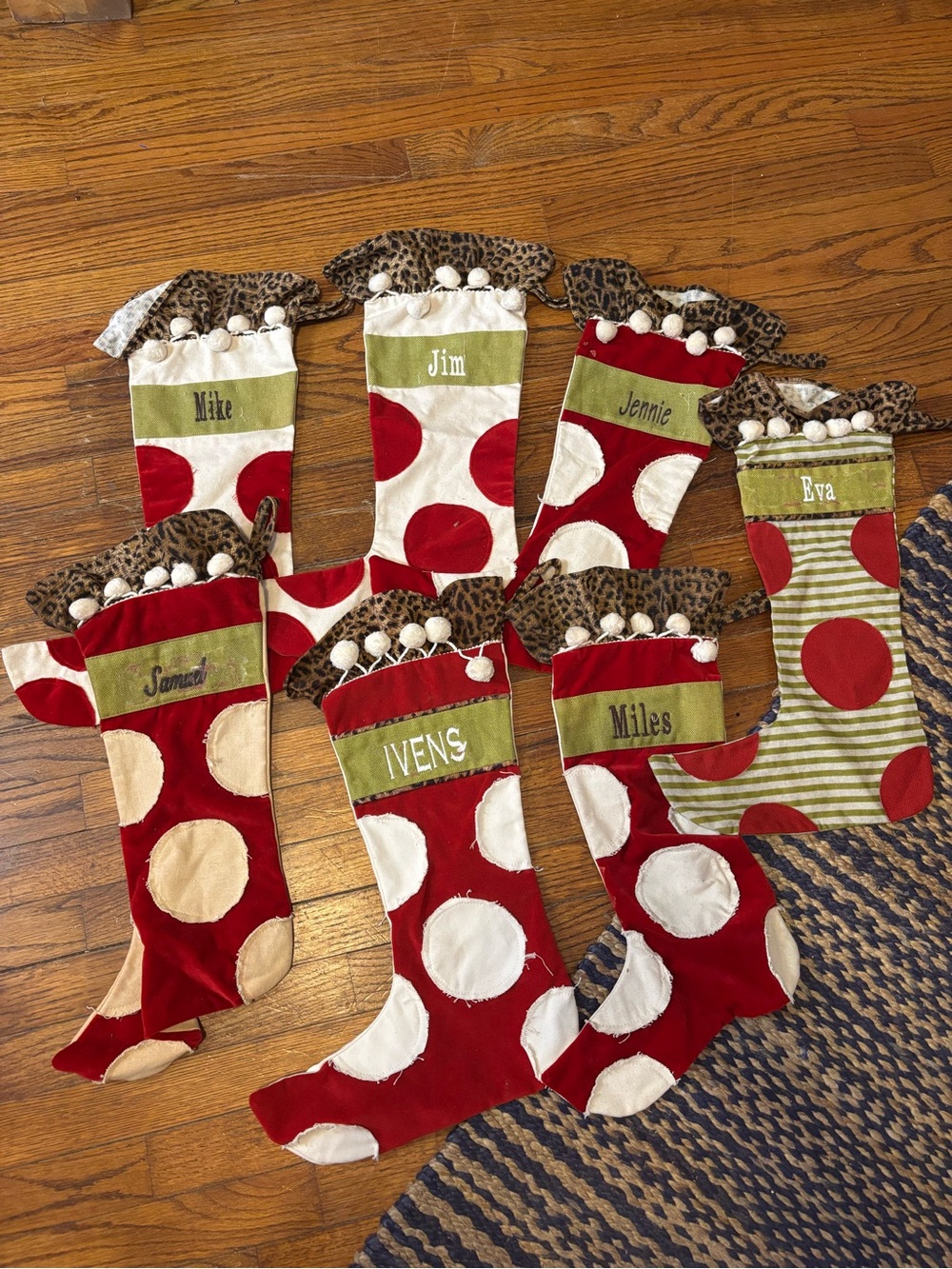 Red and White Polka Dot Holiday Stocking with Leopard Cuff - Personalized Style